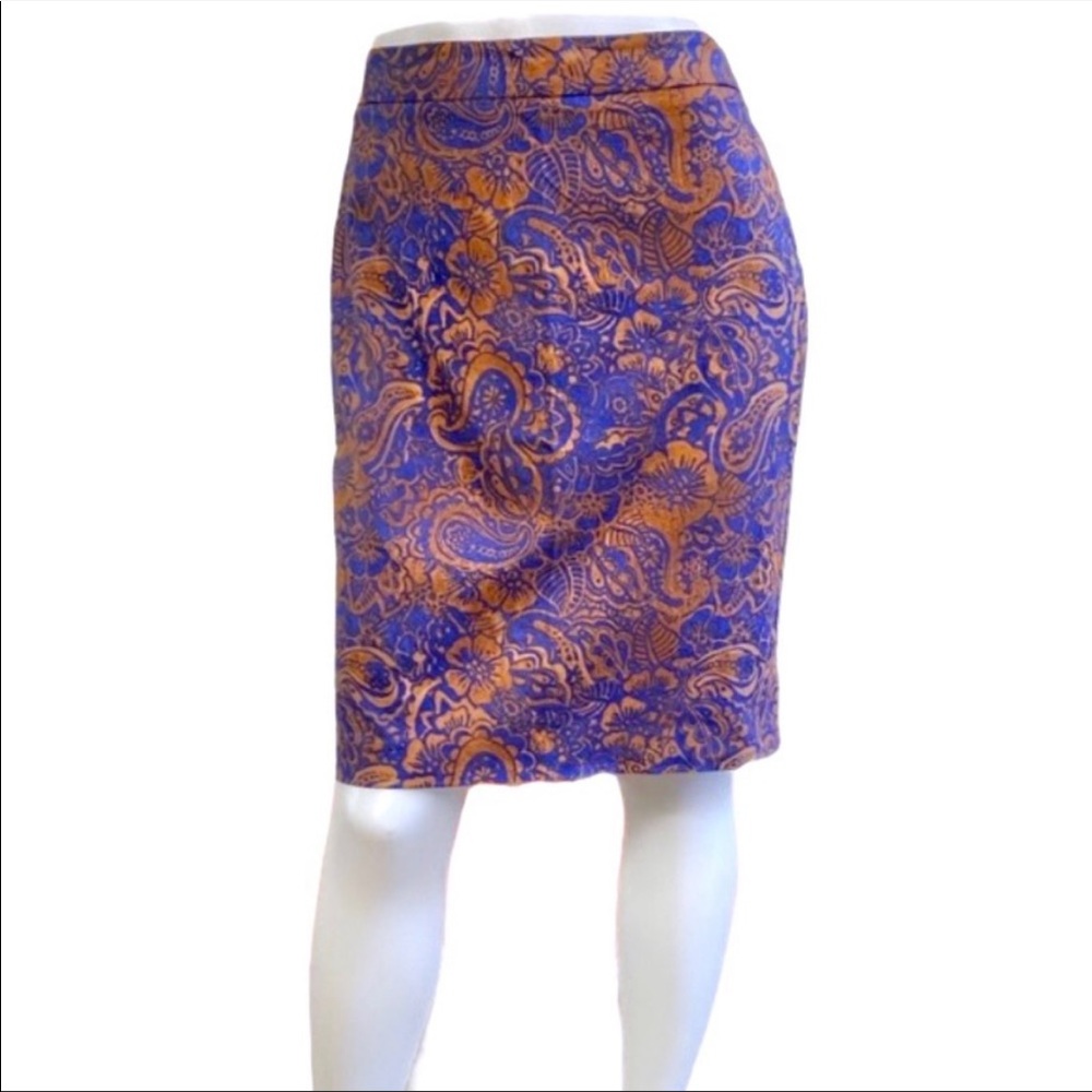 LOFT Brown & Blue Floral Paisley Print Pencil Skirt